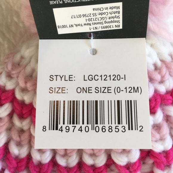 NWT Laura Ashley Baby Knit Pom Pom Hat 0-12m Pink Stripe - Picture 6 of 6